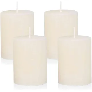 NKlaus Rustikale Adventskerzen Creme 4er Set Ø 6x8 cm – Stumpenkerzen aus Wachs für Weihnachtsdeko, Adventskranz & Tischdekoration, lange Brenndauer