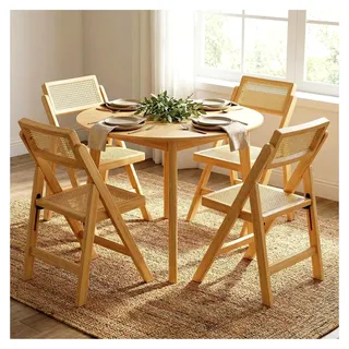 Klappstuhl aus Holz mit Rattan und Wiener Geflecht im böhmischen Stil, für Esszimmer, Camping und Balkone