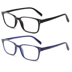 COJWIS Lesebrille 2 Pack Blaue Licht Blockieren Brille Federscharnier Anti Schwindlig Damen und Herren Leicht Brillen (1Schwarz1Blau, 1.00, multiplier_x)