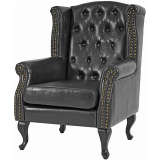 Mendler Sessel Relaxsessel Clubsessel Ohrensessel Chesterfield, Kunstleder ~ schwarz ohne Ottomane