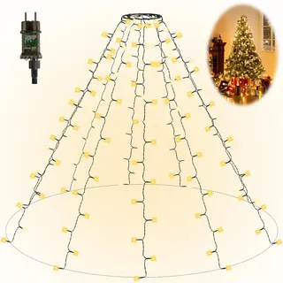 Gresonic-Led-Cluster-Lichterkette-Strombetrieb Deko für Innen Außen Garten Weihnachtsbaum Hochzeit (Warmweiss Timer mit Ring, 350LED 10 Stränge)