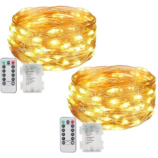 EXTRASTAR Led Lichterkette Batterie,10M 100LED Wasserdicht Lichterkette,8 Modi Kupferdraht Lichterkette mit Fernbedienung und Timer für Party,Garten,Innen,Weihnachten,Hochzeit,2 Stück,Warmweiß