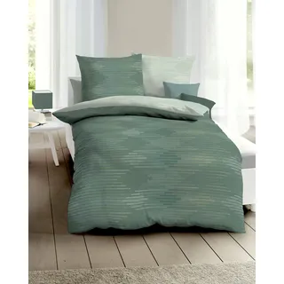 Wendebettwäsche KAEPPEL "Ikat", grün (jade), B/L: 135cm x 200cm, 1 Stk., 1 Stk., Mako-Satin, B/L: 80cm x 80cm, 2 Stk., Mako-Satin, Obermaterial: 100% Baumwolle, Bettwäsche, Wendebettwäsche, angenehm wärmend