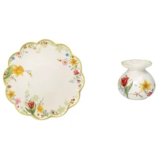 Villeroy & Boch – Spring Awakening Tortenplatte Blumenwiese 33 Cm & Spring Awakening Vase 10,5 Cm, Kleine Vase
