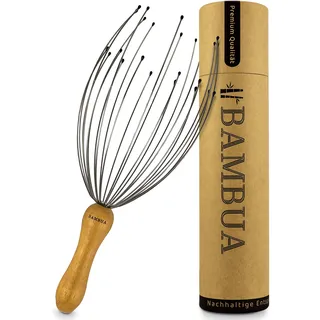 BAMBUA - Kopfmassage Spinne mit 24 Fingern - Bambusgriff - Hergestellt aus Moso-Bambus - Premium Kopfmassagegerät - Nachhaltige Entspannungsgefühle