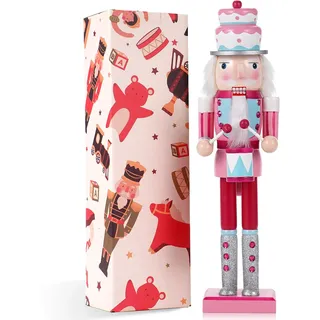 VorFor Kuchenkopf Trommel Nussknacker Figur,38CM Makron-Farbe Nussknacker Weihnachten Dekoration,Massivholz Handwerk Deko Weihnachtsausstattung,Nußknacker Figur Heimkamin Weihnachtsdekorationen.