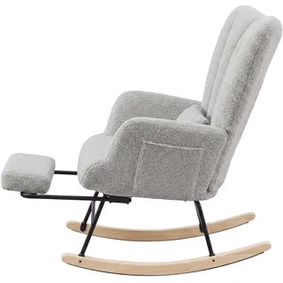 SONGMICS Schaukelstuhl mit ausziehbarer Fußstütze, Schaukelsessel, Holzbeine, Kissen, für Wohnzimmer, Fleece, grau - Grau