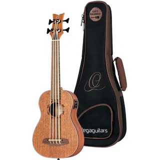 Ortega Guitars Bass Ukulele Linkshänder – Elektro-Akustisch – Lizard Series – Inklusive Gig Bag – Mahagoni, Natur (LIZZY-BS-GB-L)