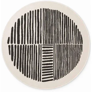 Flachwebeteppich , Schwarz, Weiß , Kunststoff , Streifen , rund , Oeko-Tex® Standard 100 , für Fußbodenheizung geeignet, beidseitig verwendbar, in verschiedenen Größen erhältlich, pflegeleicht, strapazierfähig , Teppiche und Böden, Teppiche, Runde Teppiche