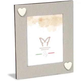Mareli Bilderrahmen für den Tisch, Stoff Leinen Ecru mit Prägungen Herzen aus Stoff, Foto 13 x 18 cm