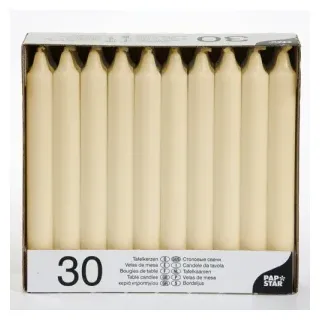 Papstar Tafelkerzen creme, Größe: 2,15 x 19,6 cm, 1 Karton = 4 Packungen à 30 Stück
