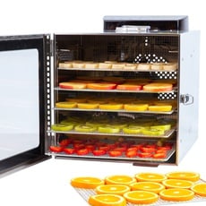 Vita5 Dörrautomat mit 6 Edelstahl-Dörrgitter - Dörrgerät mit Temperaturregler (30-90°C) – zum Trocknen von Obst, Gemüse und Fleisch - 400W 24H Timer-Funktion LED Display - Dehydrator Food Dryer