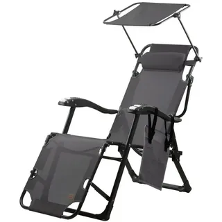 CampFeuer Sonnenliege mit Dach 200 x 70 x 30 cm Anthrazit