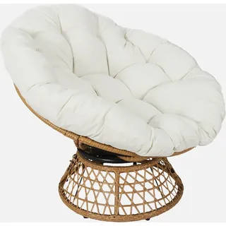 sweeek - Drehbarer Papasan-Sessel aus Stahl und Polyrattan outdoor/indoor Ø96cm - Ecru - Beige