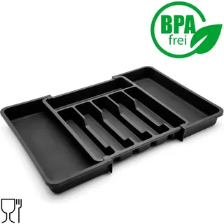 BigDean 2 Stück Besteckeinsatz Aus Kunststoff In Schwarz Ausziehbarer Besteckkasten Für Schubladen Schubladen Organizer Für Einfache Aufbewahrung
