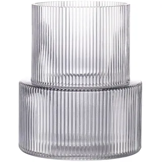 KAYLETIN Schwarze Glasvase, gerippte Vasen für Blumen, Blumenvase für Tulpen, geriffelte moderne Vasen für Wohnzimmer, Esszimmer, Schlafzimmer, Regal, Hochzeit, Büro, Couchtisch, Geburtstag, 19 cm