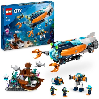 LEGO 60379 City Forscher-U-Boot Spielzeug, Unterwasser-Set mit Drohne, Mech, Minifiguren von Tauchern und Tierfiguren, Geschenk zum Geburtstag für Kinder, Jungen und Mädchen