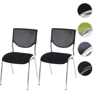 2er-Set Besucherstuhl T401, Konferenzstuhl stapelbar, Stoff/Textil ~ Sitz schwarz, Füße chrom