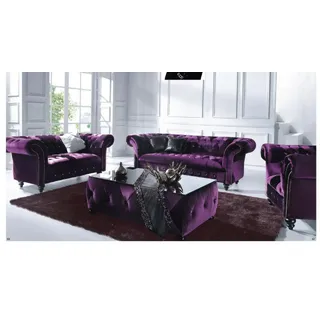designer Sofagarnitur 3+2+1 Textil Sofa Couch Chesterfield Polster Garnitur Neu - Lila