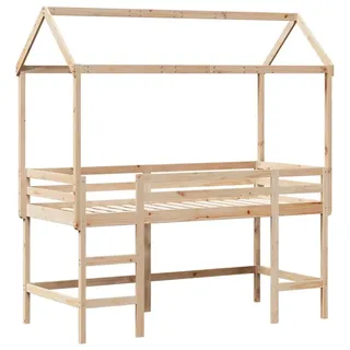 Hochbett mit Leiter und Dach 90x190 cm Massivholz Kiefer - Braun, Bunt