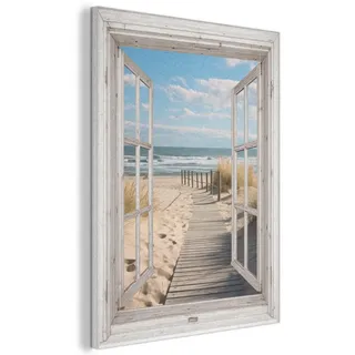 MuchoWow Akustikbild Fenster - Meer - Küste - Natur - Ausblick - Strand - Wattenmeer Wandbilder 60x80 cm , Beige , Kunststoff , Rechteckig , 60x80x0.9 cm , Tapeten & Wandverkleidungen, Akustikpaneele