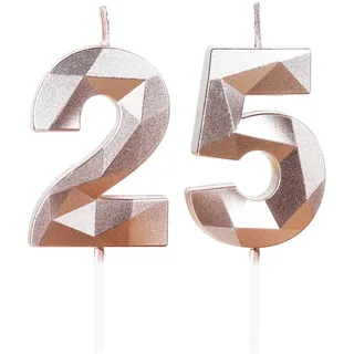Kerzen zum 25. Geburtstag, Zahl 25, Roségold-Kerzen, Geburtstagskerze für Kuchen, Happy Birthday Kerze, Kuchendekoration, Dekorationen für Geburtstagsfeier, Hochzeitstag, Feier
