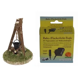 Krippen-Zubehör ALFRED KOLBE "Lagerfeuer mit Beleuchtung und Flacker-Ruhelicht, Weihnachtsdeko", braun, H:12cm Ø:7cm, Holzwerkstoff, Kunststoff, Dekofiguren, Krippen-Zubehör