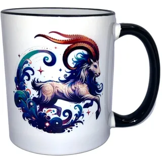 Tasse/Sternzeichen Steinbock/Tasse mit Foto/Motivtasse/Geschenk/Sternzeichentasse/Beidseitig Bedrückt (Weiß-Schwarz)