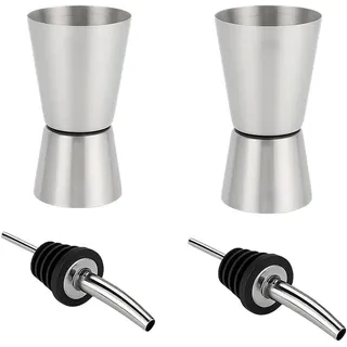 2 Stück Cocktail Messbecher Edelstahl, Doppelmass Jigger mit Skalierung, Dual Gin Messbecher für Bar Party Wein Drink Shaker, Barmass Set mit Flaschenausgießern,20/40 ml