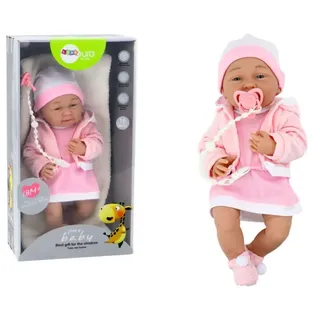 Leantoys Lalka Bobas Ze Smoczkiem Sukienka Czapeczka Ró?owa Kocyk Akcesoria 35 cm