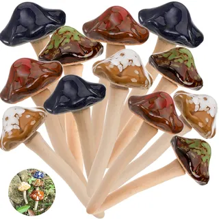 peohud 12 Stück Gartenpilze, Keramik Pilz Bunte,Lawn Ornament Dekor Pilze für Fairy Garden, Hof, Indoor, Outdoor,12cm