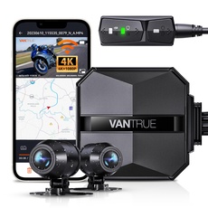 VANTRUE F1 Dashcam Motorrad 4K + 1080P, 5GHz WiFi Dashcam Auto vorne hinten mit GPS, HDR, WDR, Vollständig wasserdicht Motorrad autokamera, Starvis Nachtsicht, 24Std. Parkmodus, Max. 512G