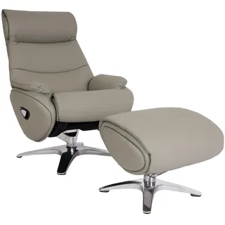 Mendler Relaxsessel mit Hocker HWC-K98, Fernsehsessel Sessel, Liegefunktion drehbar, Metall Echtleder/Kunstleder ~ grau