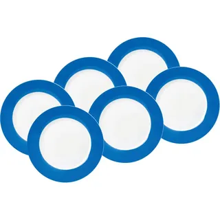 Van Well Desserttellerset , Blau, Weiß , Keramik , 6-teilig , rund , Geschirr, Teller, Teller-Sets