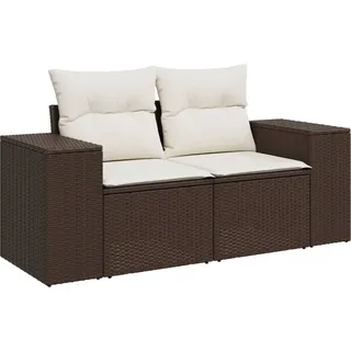 vidaXL Gartensofa mit Kissen 2-Sitzer Braun Poly Rattan - Braun