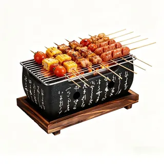 Tissting Japanischer BBQ Grill Mini Holzkohle Tischgrill mit Gitter | Japanisch Holzkohlegrill Rechteckig Tragbarer Holzkohleofen Campingkocher für Yakiniku, Takoyaki, Aal Teriyaki 24x12x11cm