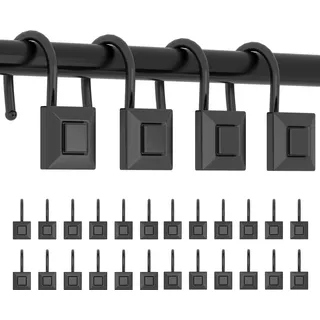 Duschvorhanghaken mit Ringen, quadratisch, Schwarz