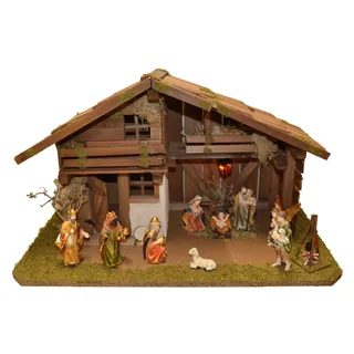 Alfred Kolbe Krippe »Krippenstall mit Trafo« mit Busch, Laterne, Lagerfeuer, 11 cm Figuren 11tlg., braun