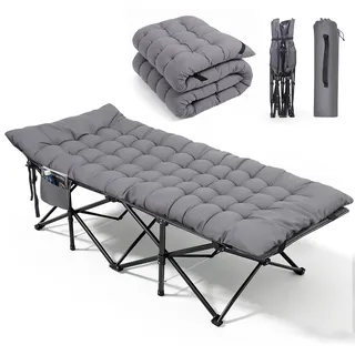 Sekey Feldbett Klappbar XXXL 202 x 80 x 45 cm, extra großes Campingbett | Mit abnehmbarer Komfortmatratze, verstärktem Stahlrahmen, Oxford-Gewebe, überbreites Gästebett für Camping, Garten, Grau