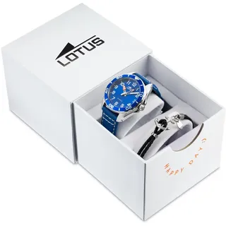 Lotus Analog Kinderuhr für Jungen mit blauem Lederarmband – Quarzwerk – Hochresistentes Mineralglas – Wasserdicht 5 ATM 18861/1 – Mit Geschenkarmband – Junior Collection