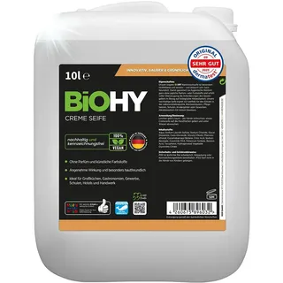 BiOHY Creme Seife (10 Liter Kanister) | Hautschonende, rückfettende & geruchsneutrale Handseife | flüssiger Nachfüllpack mit pflanzlichen Inhaltsstoffen | auch für das Gesicht geeignet
