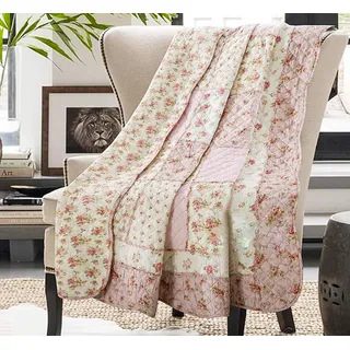 Cozyholy Patchwork Quilt Bettüberwurf 100 x 150 cm Beige/Pink