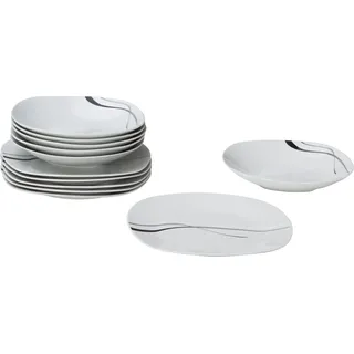 Van Well Tafelservice Silver Night, 12tlg 6 Personen, 6 Speiseteller + 6 Suppenteller, Linien-Dekor