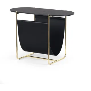 Calligaris Magazine Zeitschriftentisch Gestell Messing glänzend Schwarz lackiert Matt Zeitungsständer Lederfaserstoff Schwarz Länge: 73 Höhe: 52 Tiefe: 36 cm