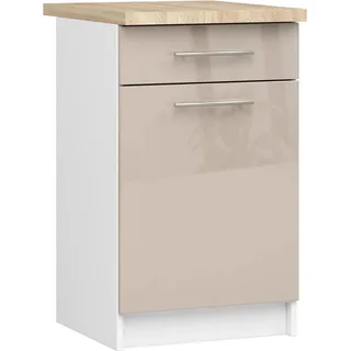 Akord Küchenschrank Oliwia Mit Arbeitsplatte Weiß/Cappuccino Hochglanz 50X46X85 Cm - Weiß, Beige
