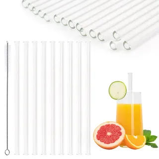 TYEQWT Glasstrohhalme Wiederverwendbare 24 Stück Glas Strohhalm Lang Umweltfreundlich Trinkhalme Glas mit 1 Reinigungsbürsten Glastrinkhalm Länge 20cm für Bubble Tea, Slush, Cocktail, Säfte