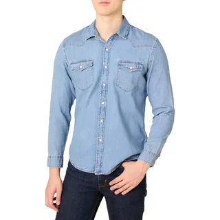 Amazon Essentials Herren Slim-Fit-Jeanshemd Mit Langen Ärmeln Und Druckknöpfen, Hellblau, XXL