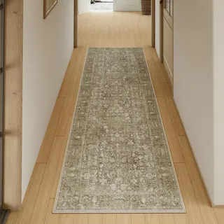HUGEAR Vintage Braun Waschbarer Teppich 60x240cm LäUfer Flur rutschfest Weich Vorzimmer Tepich Kurzflor Schlafzimmer Retroteppiche KüChe Bedroom Brücken Hallway Carpet