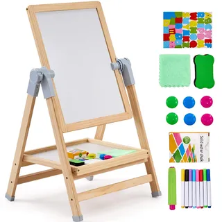 Vevor Kunststaffelei für Kinder, 2-in-1-Kunststaffelei aus Holz doppelseitig mit magnetischem Whiteboard und Kreidetafel verstellbares stehendes drehbares faltbares Zeichenbrett für Jungen und Mädchen