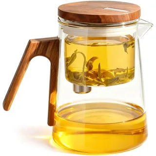 Teekanne Glas mit Sieb, 700ml Teezubereiter für Losen Tee mit Magnet Sauger-Deckel, Glass Teapot, Drücker-Teekanne, Teeliebhaber Geschenke, Hochborosilikatglas, Tea Maker für Zuhause und Büro